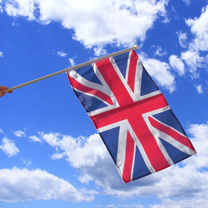 hand waving pole flags