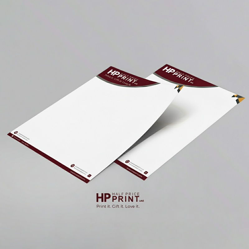 Two HP Print letterheads on a gray background