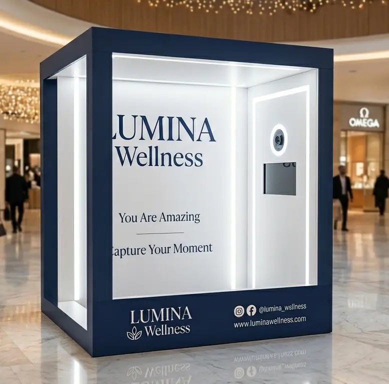 Lumina Wellness magazine photo booth in a Dubai Mall