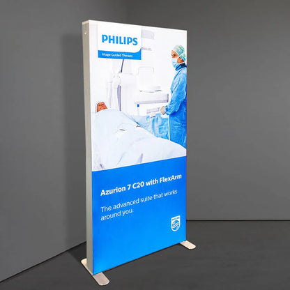 Philips Azurion 7 C20 with FlexArm fabric display standee against a gray background