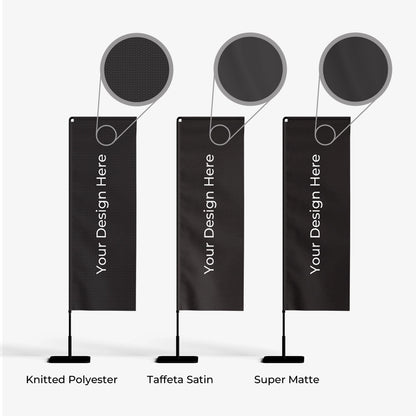 Three black vertical banners with placeholder text on a white background