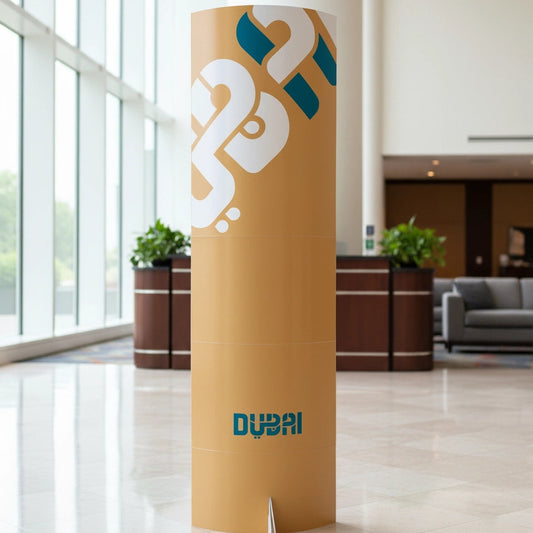 Decorative Lama Standee with Dubai branding in a modern indoor setting.